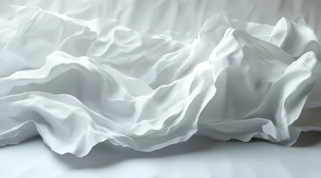 Crumpled white paper sheet resting on a pale surface with soft folded creases