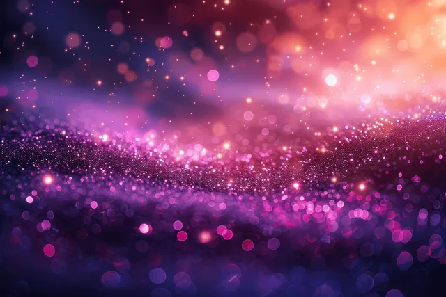Glowing purple bokeh lights drift across dark starry sky with sparkling stardust