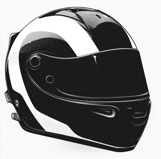 Black and white full-face motorcycle helmet with glossy visor and shield shown in close-up profile.