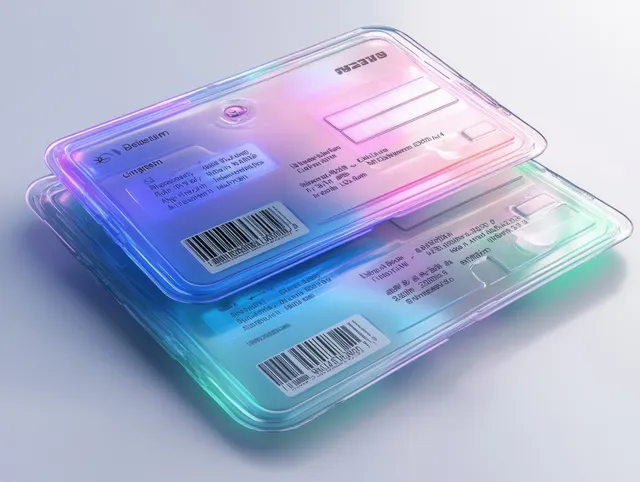 Overlapping blue and green health insurance cards with barcodes and blank information on a white background.