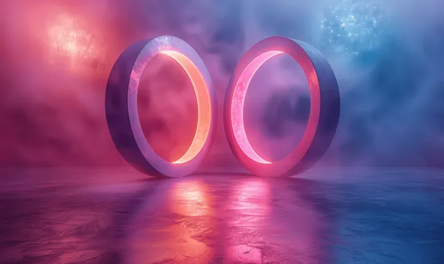 Abstract 3D Blue Purple Rings Floating in Misty Reflections