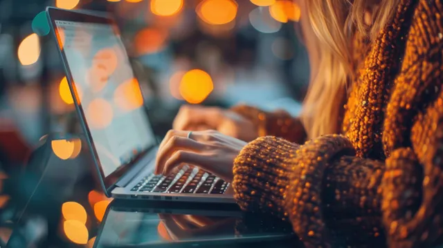 Hands on a laptop keyboard while accepting a fair use policy agreement with glowing bokeh lights.