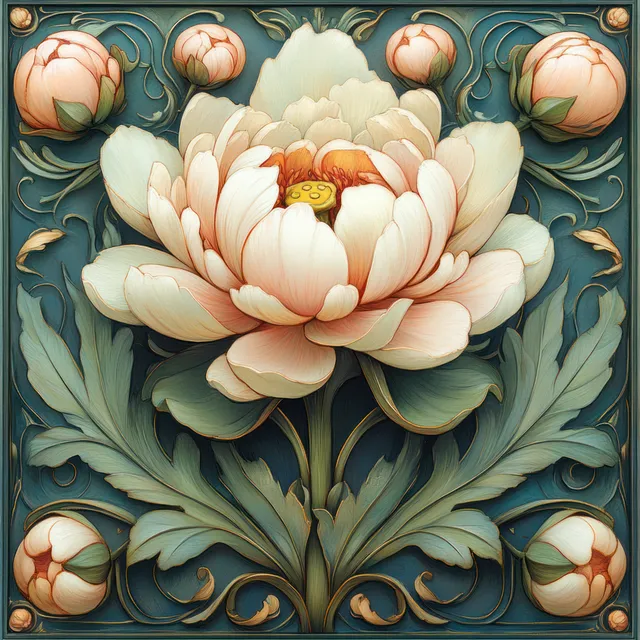 Seamless Art Nouveau floral pattern with pastel blossoms and ornate linework, perfect for backgrounds and textile designs.