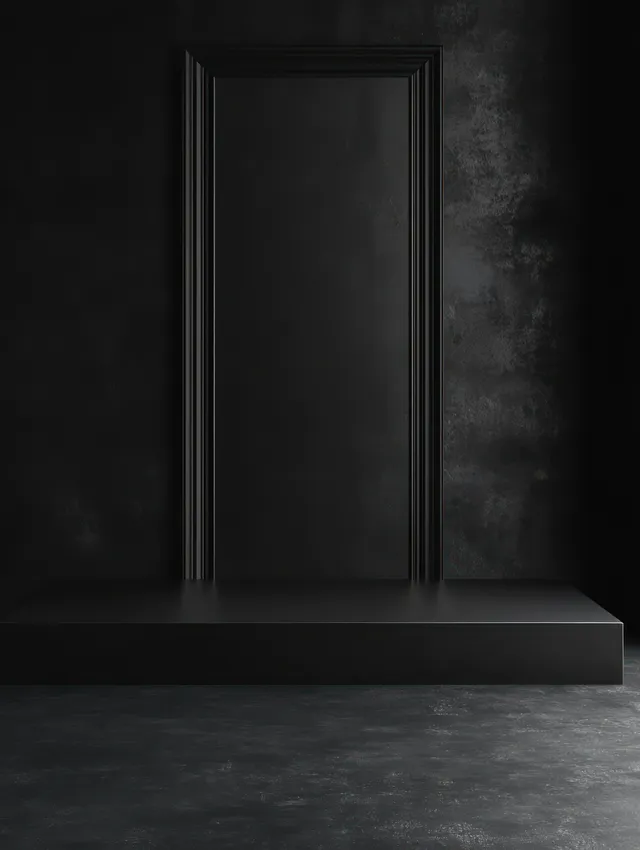 Black Minimal Shelf Display on Dark Background with Soft Side Lighting
