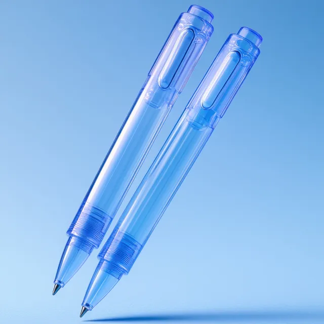 Two transparent blue injector pens float against a smooth medical blue gradient background with visible needle tips.