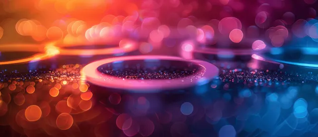 Neon glowing rings over bokeh lights for a sports celebration background in purple
