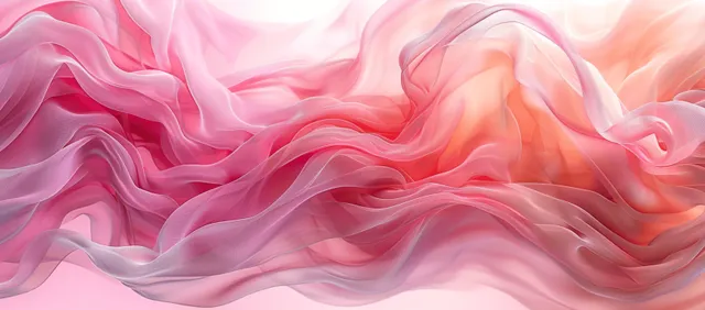 Soft pink and white silk fabric draped in flowing wavy folds with delicate shimmering texture.