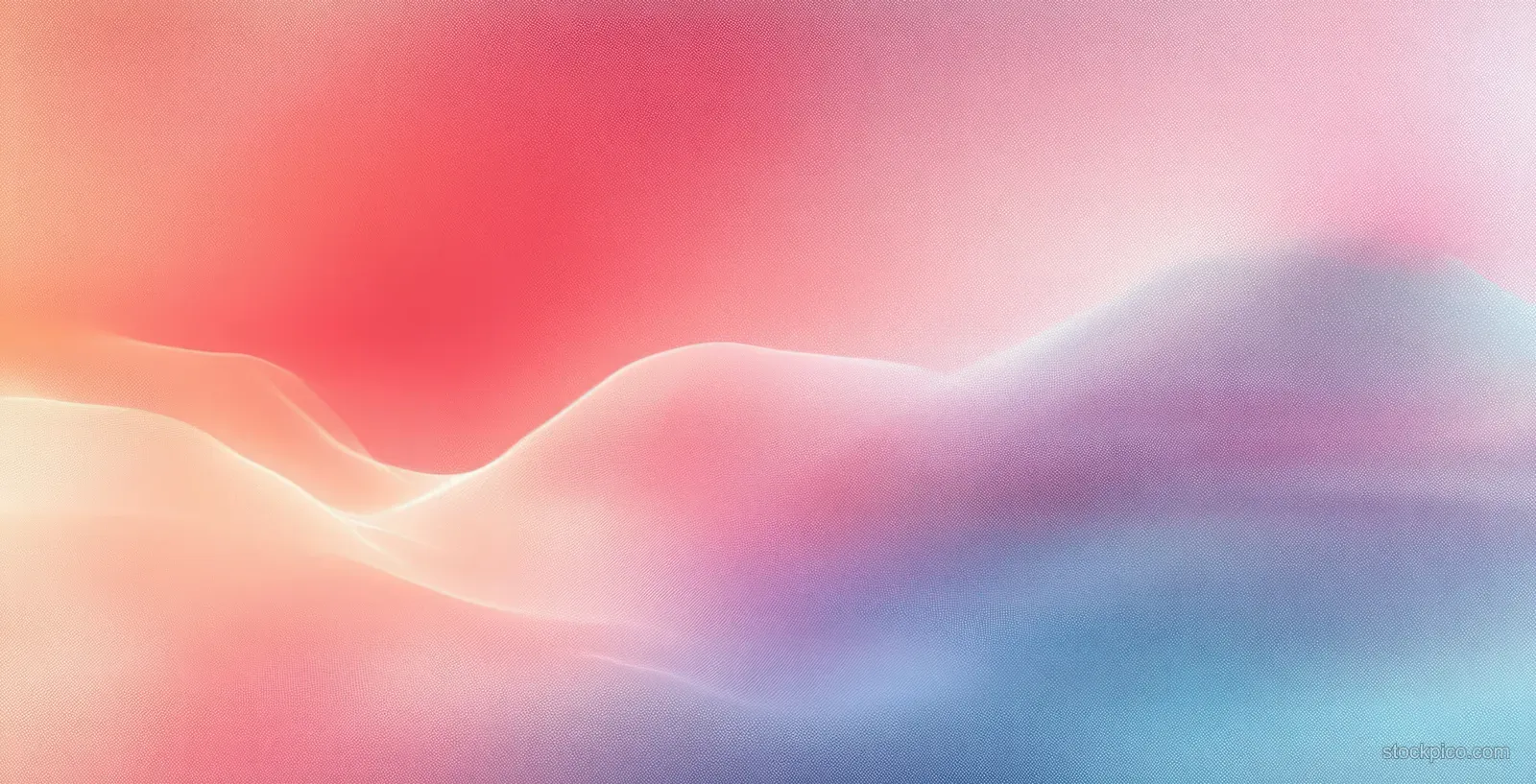 Pastel pink and peach gradient waves blend into pale blue haze with soft blurred edges.