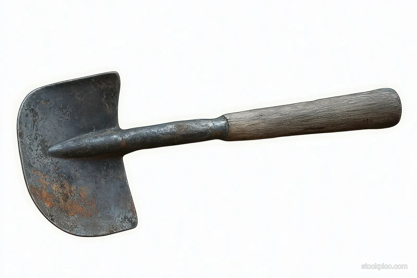 Rusty Garden Hoe with Wooden Handle Isolated on White Background