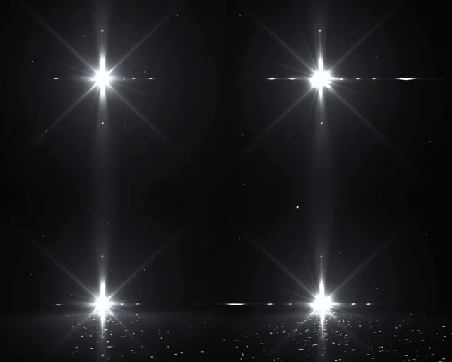 White glowing lens flares cross on black backdrop with starburst light rays