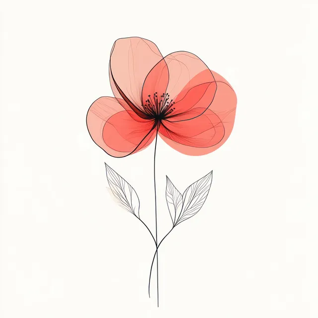 Minimalist poppy flower illustration with elegant linework and soft coral petals, perfect for modern decor and botanical designs.