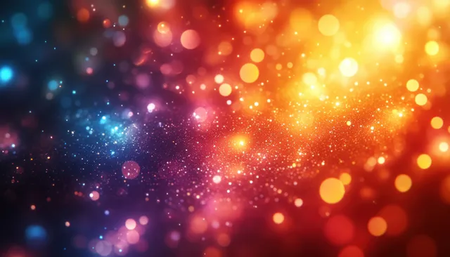 Warm yellow and orange light beams create glowing bokeh orbs with a soft retro lens flare and grainy texture.