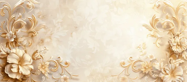 Beige floral ornamental corners frame a textured white watercolor background with empty center space.