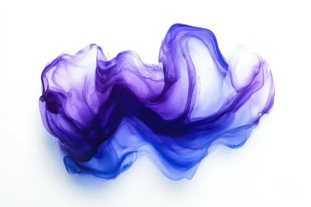 Purple and blue fluid swirls spread across a clean white background with soft layered folds.