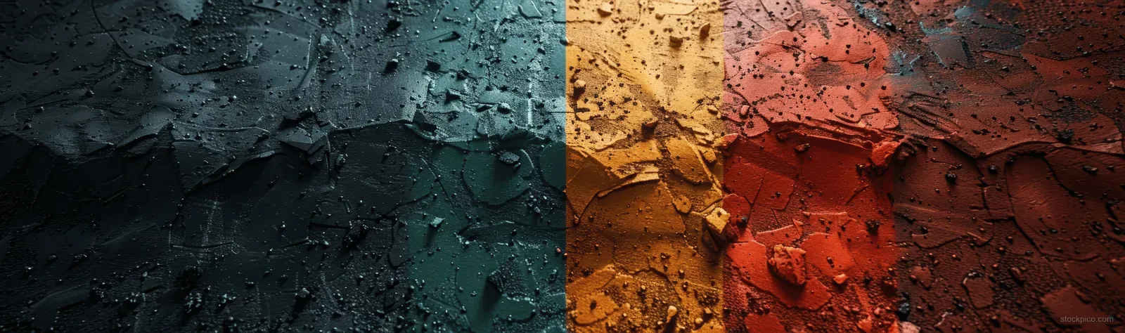 Juneteenth banner stripes in red and green laid over a rough, peeling paint wall texture.