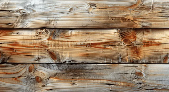 Close view of weathered pine wood planks with knots, grain lines, and layered board texture.