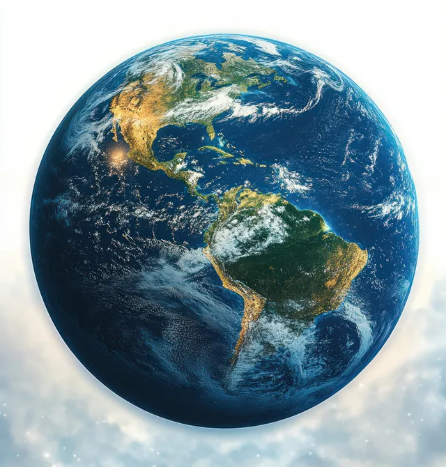 Hyper-realistic Earth in space with continents and oceans visible and a glowing atmospheric edge.