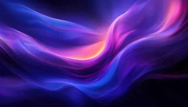 Neon purple and blue wave ribbons glowing across a dark abstract background with Digital Graphics