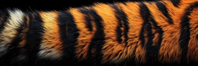 Close-up of tiger fur with orange and black stripes and detailed hair texture across the frame.