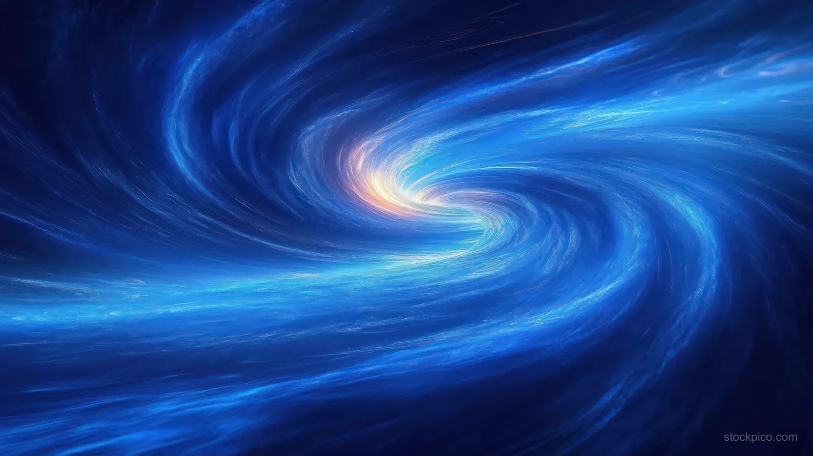 Deep blue vortex spirals inward toward a glowing light center with flowing luminous streaks.
