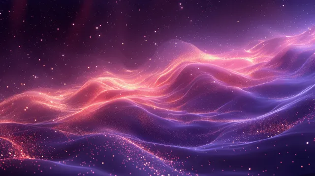 A purple and magenta wave of light glows across a starry night background with scattered glittering sparkles.