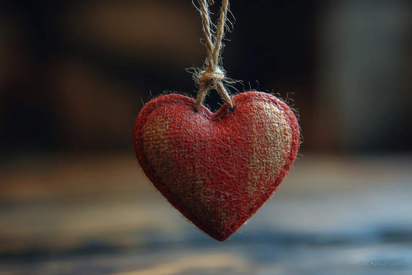 A heart-shaped vintage thank-you card hangs by twine with warm blurred tones in the background.