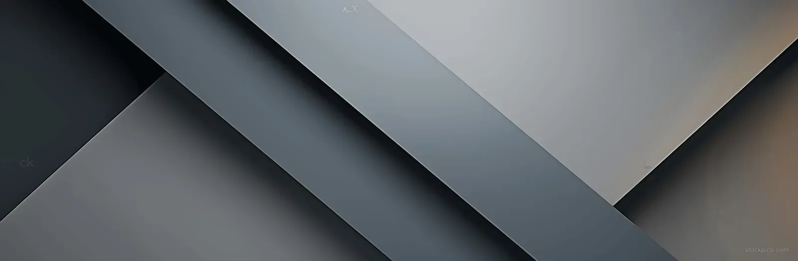 Diagonal gray metallic geometric shapes cast layered shadows over a smooth gradient background.