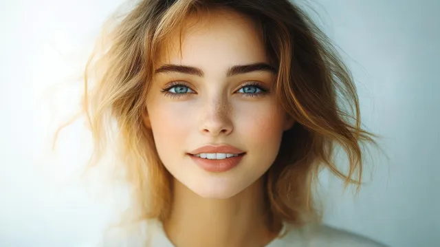 Young woman with tousled hair faces the camera against a pale background.