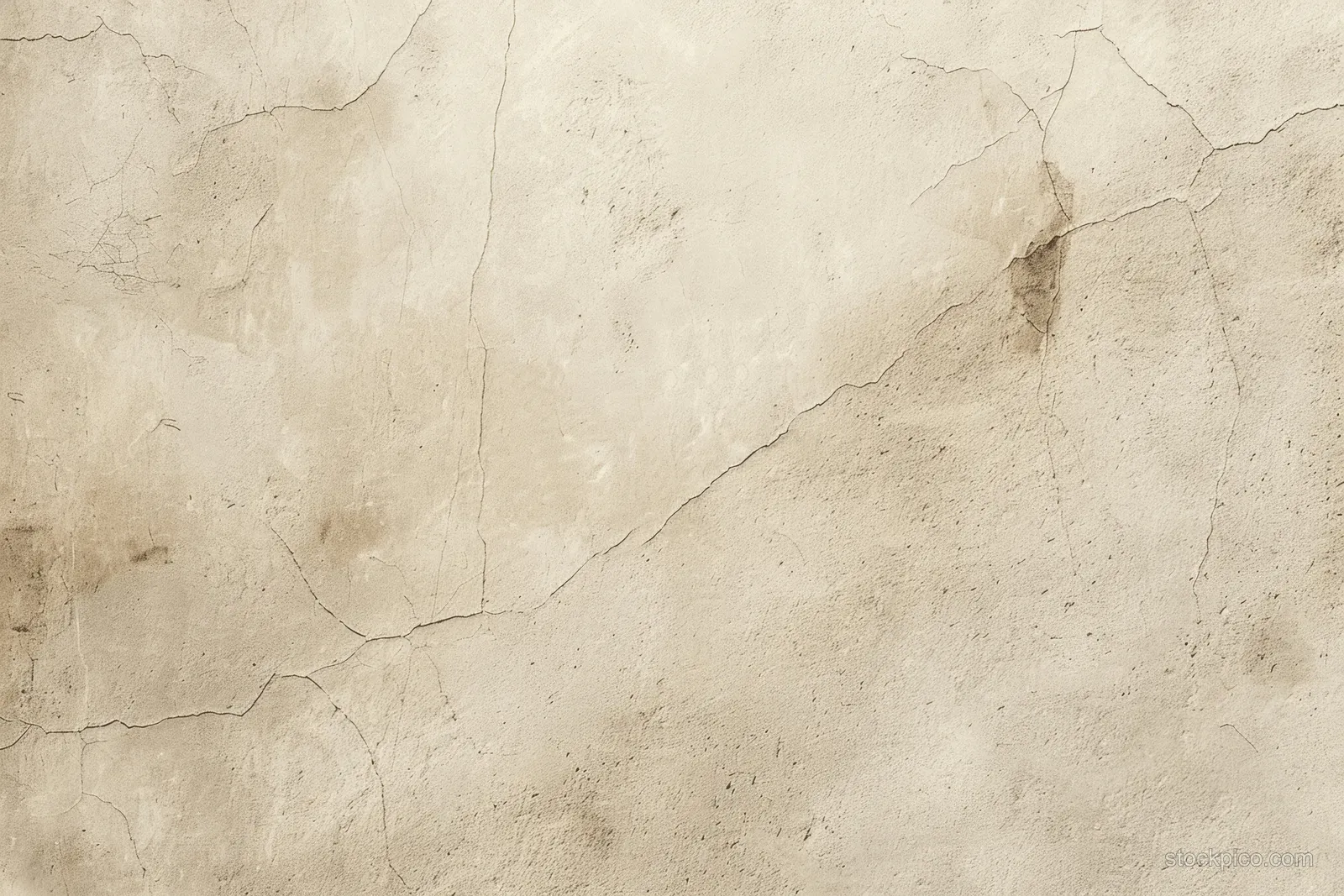 A close-up aged beige plaster wall surface with visible cracks and dusty weathered texture.