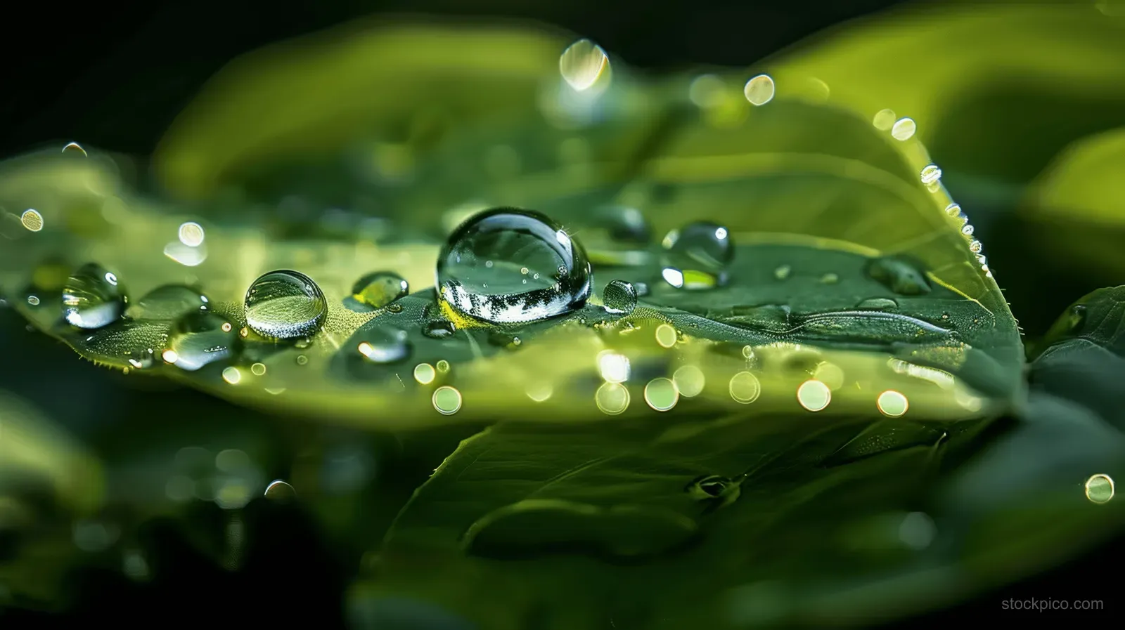 Close-up of a green leaf with dew drops shimmering on its surface, symbolizing CO2 reduction.