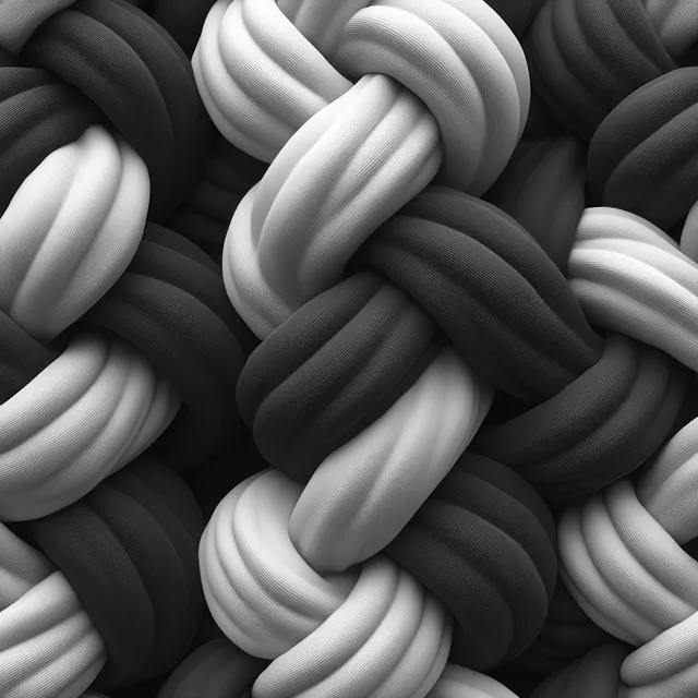 Monochrome geometric rope knots intertwining in a seamless repeating pattern texture