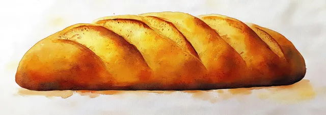 A close-up of a golden brown loaf of freshly baked bread with a crisp crust and soft interior on a white surface.