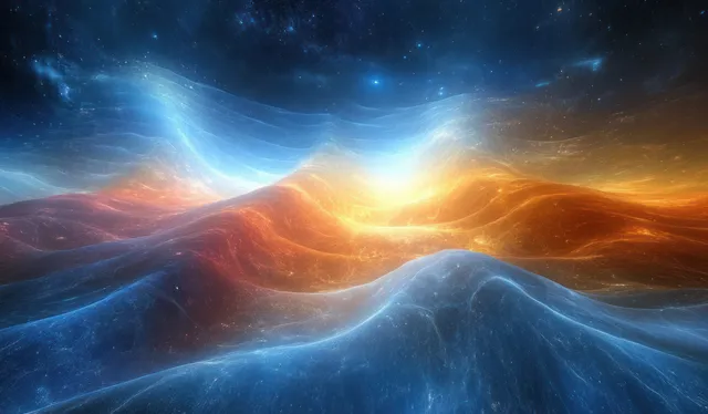 A glowing time-warp portal stretches across swirling nebula clouds and starlight trails, evoking deep-space travel and exploration.